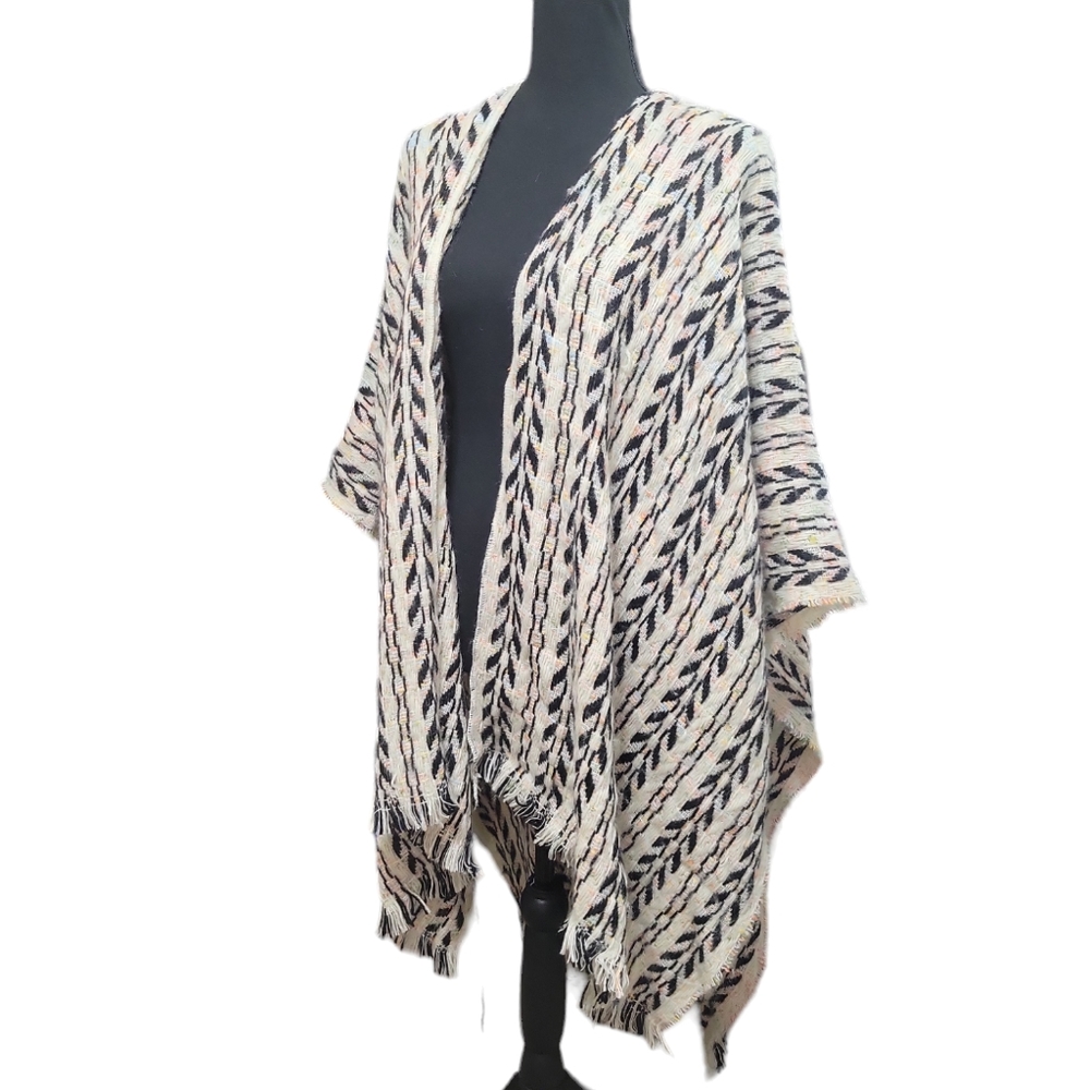 Modena oversized poncho wrap black cream split front one size